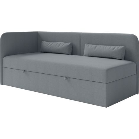 Selsey Calmmo – Jugendbett 90x200 mit Bettkasten, Chenille-Bezug, Kopfteil links, Dunkelgrau (1/5)