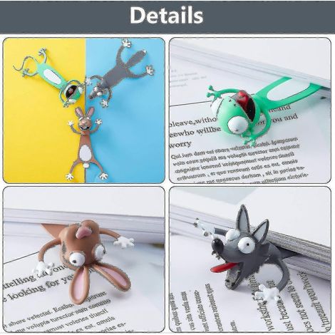 Lot de 3 marque-pages animaux 3D, style dessin animé, en PVC. 3 adorables animaux écrasés, papeterie pour enfants et étudiants, support de lecture. (1/5)