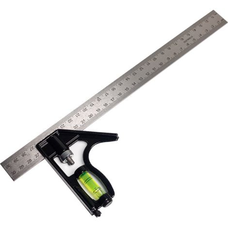 Règle d'angle de Combinaison, Équerre à Combinaison 300mm en Acier Inoxydable, Équerre Combinée avec Niveau à Bulle et Tire-Lignes Pratique, Idéal pour Mesure, Marquage (1/4)