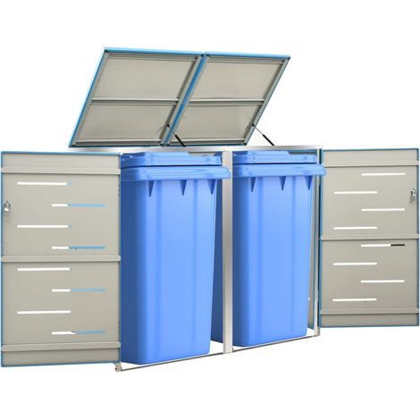 Abri pour deux poubelles, Cache-poubelle, Hangar à Poubelles 138x77,5x115,5 cm Inox LKOWF83806 (1/5)