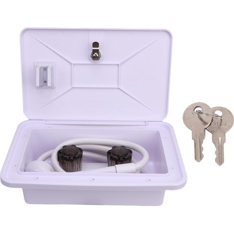 Ortviai Kit de Douche Extérieure pour Camping-Car, Caravane ou Bateau – Robinet Rotatif Chaud/Froid, Tuyau 1,5 m, Tête de Douche Haute Pression, Blanc