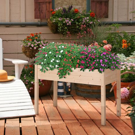 Outsunny Hochbeet aus Holz für die Stadt, 122,5 x 56,5 x 76 cm, mit Vliesstoff für den Anbau von Pflanzen und Blumen (Natur)