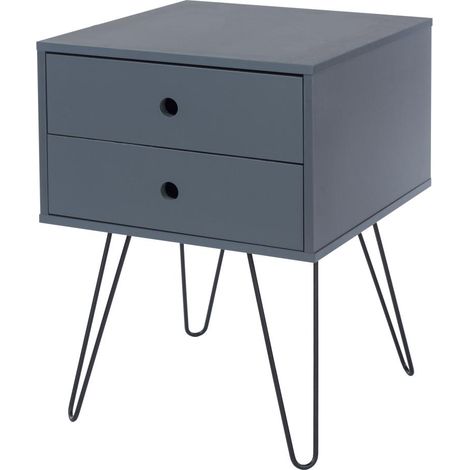 Telford, Metal Leg 2 Drawer Bedside Cabinet - MDF/Metal - 40 x 40 x 54 cm - Blue/Black (1/5)