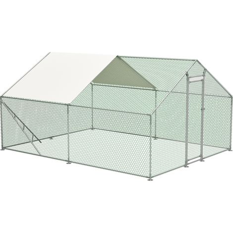 Enclos métallique 3x4m avec structure d'escalade, toit étanche et serrure de sécurité pour petits animaux et volailles (1/5)