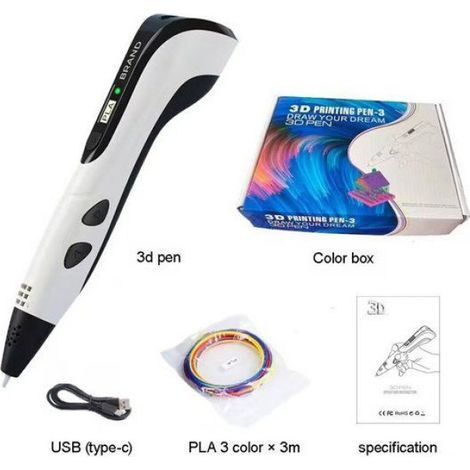 Stylo 3D - Stylo 3D pour enfants - Kit de démarrage stylo 3D - Avec écran LCD-10 couleurs - Câble de 5 mètres - Dessin et peint (1/5)