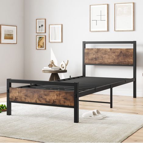 Bettgestell 90x200 cm braun aus MDF und Metall mit Stauraum (1/5)