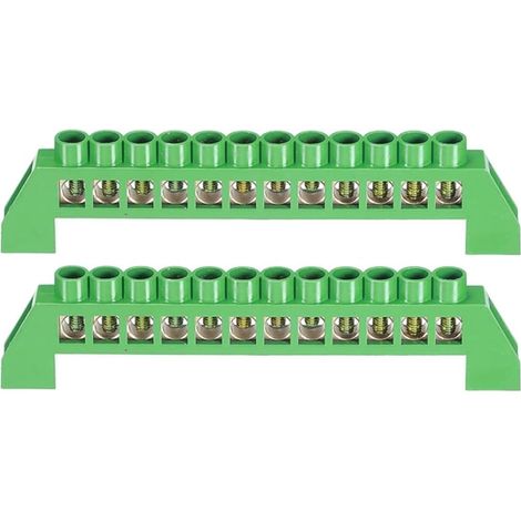 Lot de 2 borniers verts neutres à 12 positions pour barre de bus en laiton avec bornes à vis pour boîte électrique (1/5)