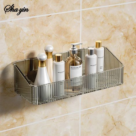 Étagère de rangement murale (grise) pour salle de bain, WC, lavabo, panier de rangement mural (1/5)