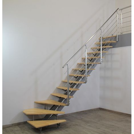 Escalier 1/4 Tournant Métal et Bois Gris 16 Marches Pin Brut Twin France (1/5)