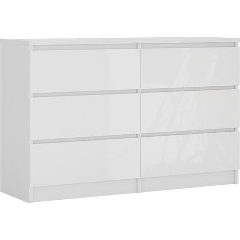 Commode 6 Tiroirs : Blanc Mat / Blanc Brillant, 120 x 39 x 79 cm