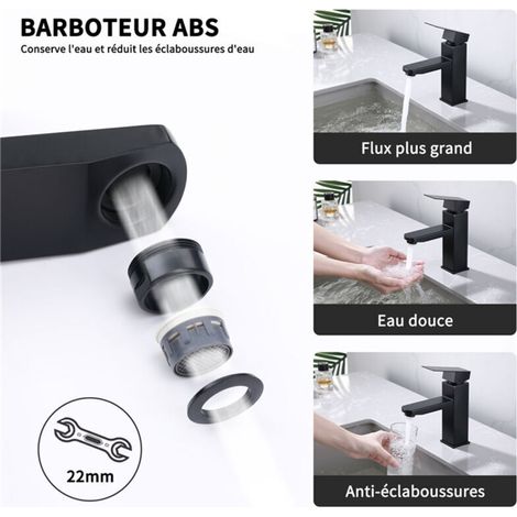 Robinet Salle Bain Noir acier inoxidable avec Poignée Carrée Mitigeur lavabo Eau Froide Chaude Disponible Robinetterie Lave Mains Démontable (1/4)