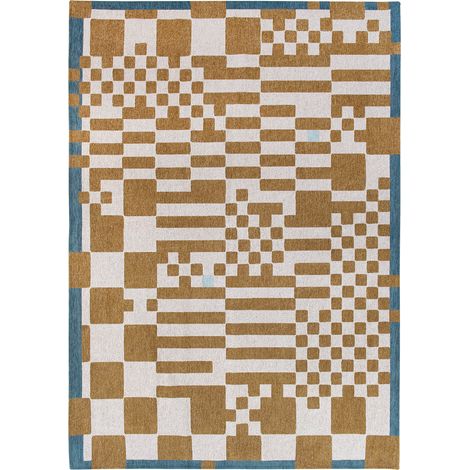 Tapis de salon Chess Craft Collection 80x150 cm - Honey - Motif Damier Déconstruit, Graphisme Audacieux, Couleurs Vives pour Esthétique Intrigante