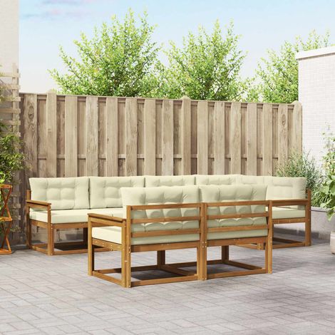 Outdoor-Sofagarnitur mit Kissen 7 pcs Natur und Creme