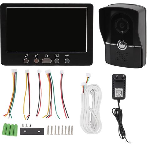 Decdeal Sonnette vidéo écran HD 6 langues 16 sonneries interphone 2 unités avec coque de pluie