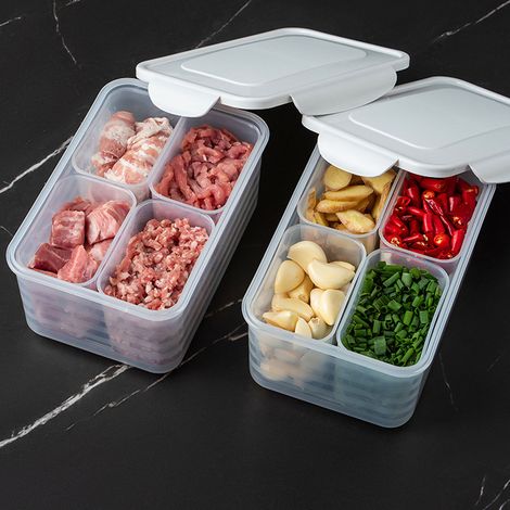 [Kühlschrank-Aufbewahrungsbox] [Unterteilt in 4 Fächer] [PP] [Organisation von frischem Gemüse und Salaten] (1/5)