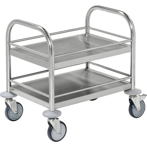 Kongamek kleiner Edelstahl- Tischwagen rostfrei mit 2 Böden 495x515mm mit Umrandung und Bremse