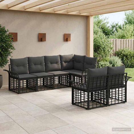 Conjunto de sofás de exterior 7 pcs Negro y Gris oscuro (1/5)