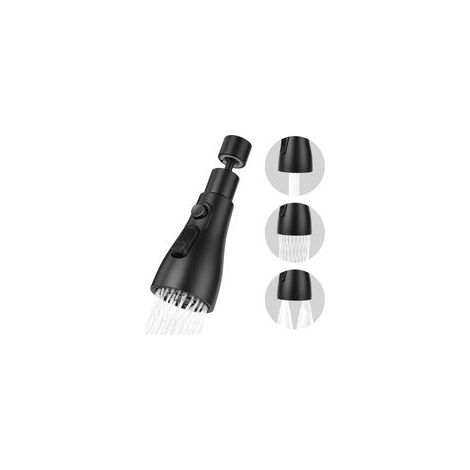 Douchette évier cuisine 360 degrés – 3 modes : flux, pulvérisation, pause – Tête rotative ABS chromé – Adaptateur laiton orientable- (1/4)