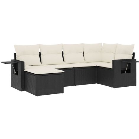 vidaXL Set Divano da Giardino 6 pz con Cuscini Nero in Polyrattan (1/5)
