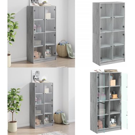 Credenza con Ante Grigio Sonoma 68x37x142 cm Legno Multistrato - Armadietto - Libri