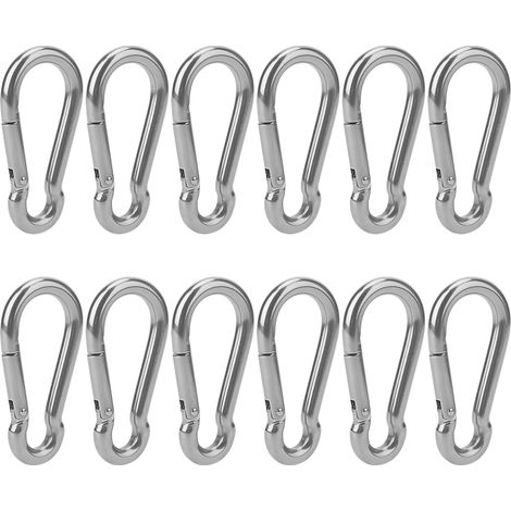 Lot de 12 mousquetons M8 en Acier Inoxydable, 80 x 40 mm, Pince à Ressort en Acier Inoxydable 304, mousquetons pour Camping, pêche (1/5)