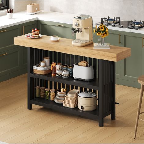 Mesa de bar 160x40x105 cm de MDF negro con reposapiés y 2 estantes – MEUBLIV (1/5)