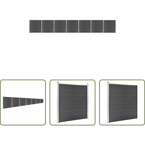 Barrière de jardin - Ensemble de panneau de clôture WPC 1218x186 cm Noir (1/5)