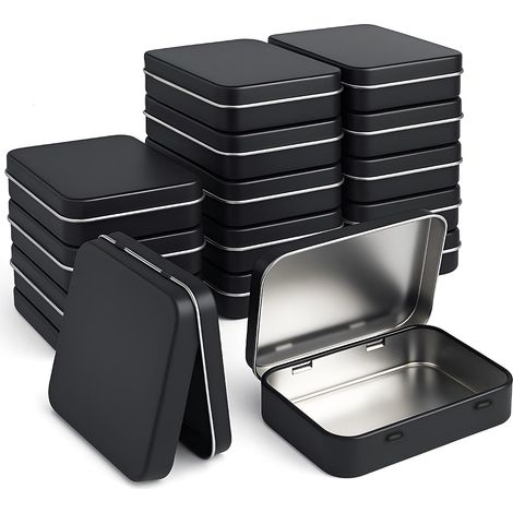 Boîte Métal Rectangulaire à Charnière Petite Boite Fer Blanc pour RangementVis, Perles, Mini Box (Noir) (1/5)