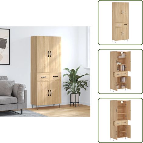 The Living Store Highboard Sonoma-Eiche 69,5x34x180 cm Holzwerkstoff - Holzwerkstoff Schrank (1/5)