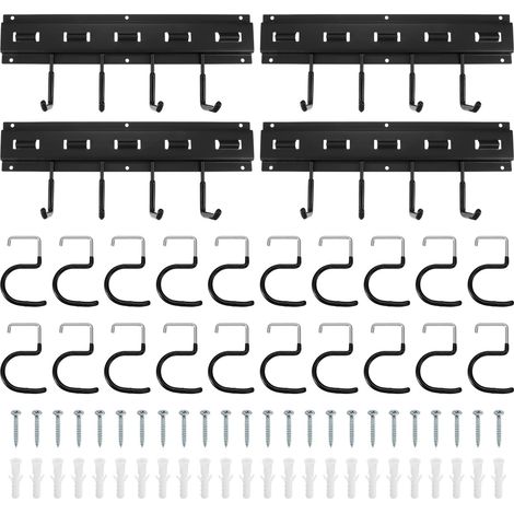 4 Set Porte-Outils de Jardin 8 x 41cm Support Mural Crochet Noir (1/5)