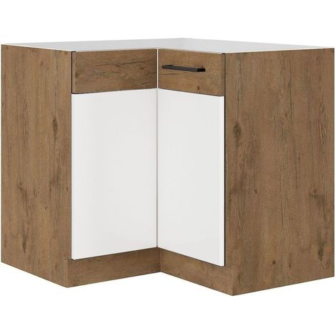 Vigo Eckunterschrank 90x90 Eiche Lancelot Weiß Hochglanz Küchenzeile Einbauküche (1/3)