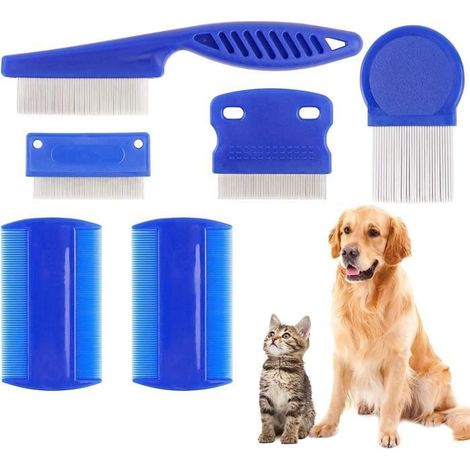 Pet Grooming Lot de 6 peignes anti-puces pour chat et chien, peignes à poux, dents fines, animaux domestiques, taches de cheveux (1/4)