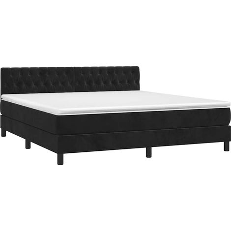 Box Spring Bed with Mattress&LED Black 160x200cm Velvet vidaXL (1/4)