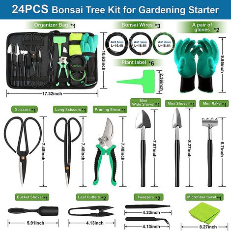 24-teiliges Werkzeugset, geeignet für Anfänger, Bonsai-Set, Werkzeuge zum Formen und Pflegen von Bonsai, Gartenwerkzeugset für Bonsai. (1/3)