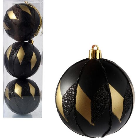 Set di eleganti palline di Natale Luksusy nere e oro, 3 pezzi, 8 cm (1/5)