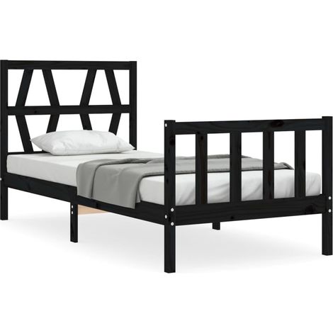 Maison Exclusive - Giroletto con Testiera Nero Small Single in Legno Massello (1/5)