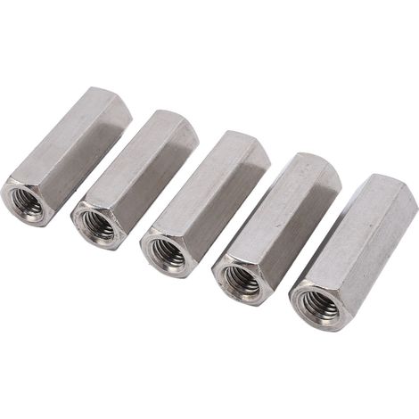 Écrous hexagonaux de liaison M12x1.75-19-L55mm, lot de 5 pièces, acier inoxydable 304, filetage métrique, raccords filetés résistants à la corrosion, longueur 55mm, usage industriel et bricolage. (1/5)
