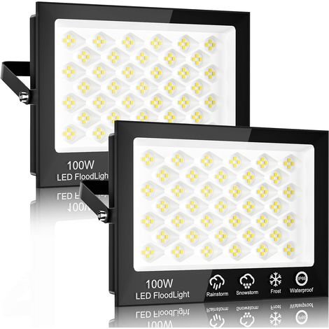 2Pack Projecteur LED Extérieur 100W 10000LM Ultra Lumineux IP65 Étanchéité 6500K pour Jardin Balconie Garage Entrepôt