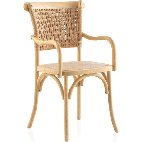 Chaise en bois d'orme naturel assise et dossier tressés - bois naturel clair tressage beige (1/5)