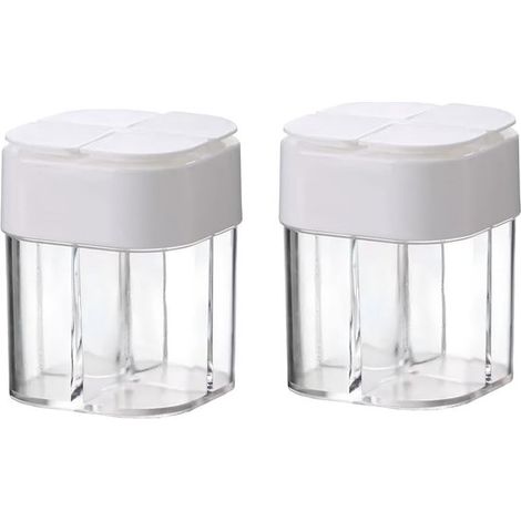 Pièces - Pots à Épices - 6.56.58.5 cm - Pot à épices 4-en-1 - Portable - Pots à épices de cuisine - Flacon à épices - Réservoir de stockage - Pot à épices de voyage - Wit - Plastique - Pot à épices ba (1/5)