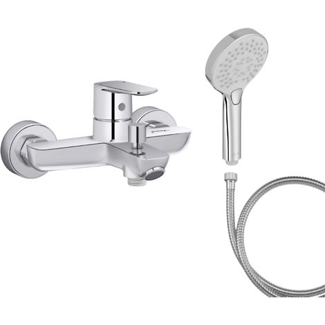 Mitigeur baignoire JACOB DELAFON July+ + pommeau de douche Metro + flexible de douche métal (1/5)