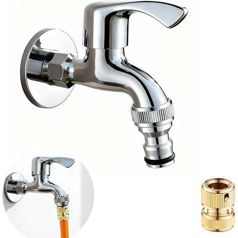 Robinet de jardin extérieur en laiton chromé avec connexion rapide et ruban d'étanchéité, robinet utilitaire à eau froide robinet 1,27 cm (1/5)