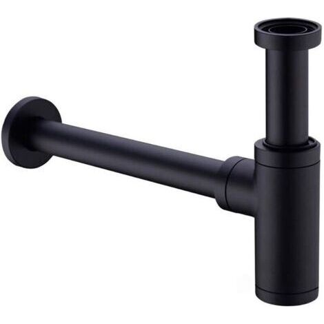 Siphon de lavabo en laiton , siphon universel avec rallonge de 200 mm, siphon réglable 1 1/4 x 32 mm, anti-odeurs, anti-fuites, noir mat (1/4)