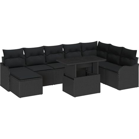 Maison Exclusive - Set Divano da Giardino con cuscino 9 pcs Nero Poly Rattan