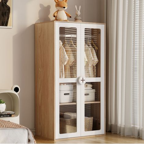 Armadio per bambini FloraGrace 80 x 50 x 150 cm in legno naturale e bianco, con spazio per riporre (1/5)
