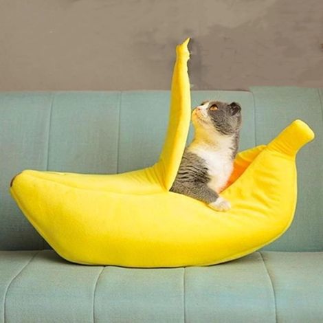 Lit en forme de banane pour chien et chat - Auto-chauffant - Fournitures pour chiots et chatons - 40 cm (1/5)