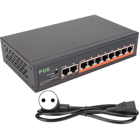 Commutateur PoE 8 Ports 10/100Mbps 90W, Alliage Aluminium, Indicateur LED, Ports Adaptatifs, Prise EU (1/5)