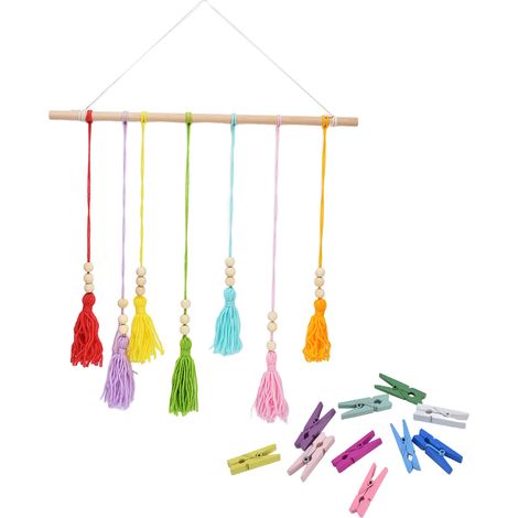 Tenture Murale à Franges Style Bohème, 7 Couleurs, Fait Main - Décoration d'Intérieur pour Salon et Chambre avec 10 Pinces