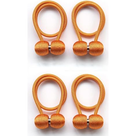 4 embrasses magnétiques orange – boucles corde, pour rideaux fins ou épais