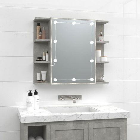 Spiegelschrank mit LED,Bad Hängeschrank,Wandschrank Betongrau 70x16,5x60 cm CCA134482 BonneVie (1/5)